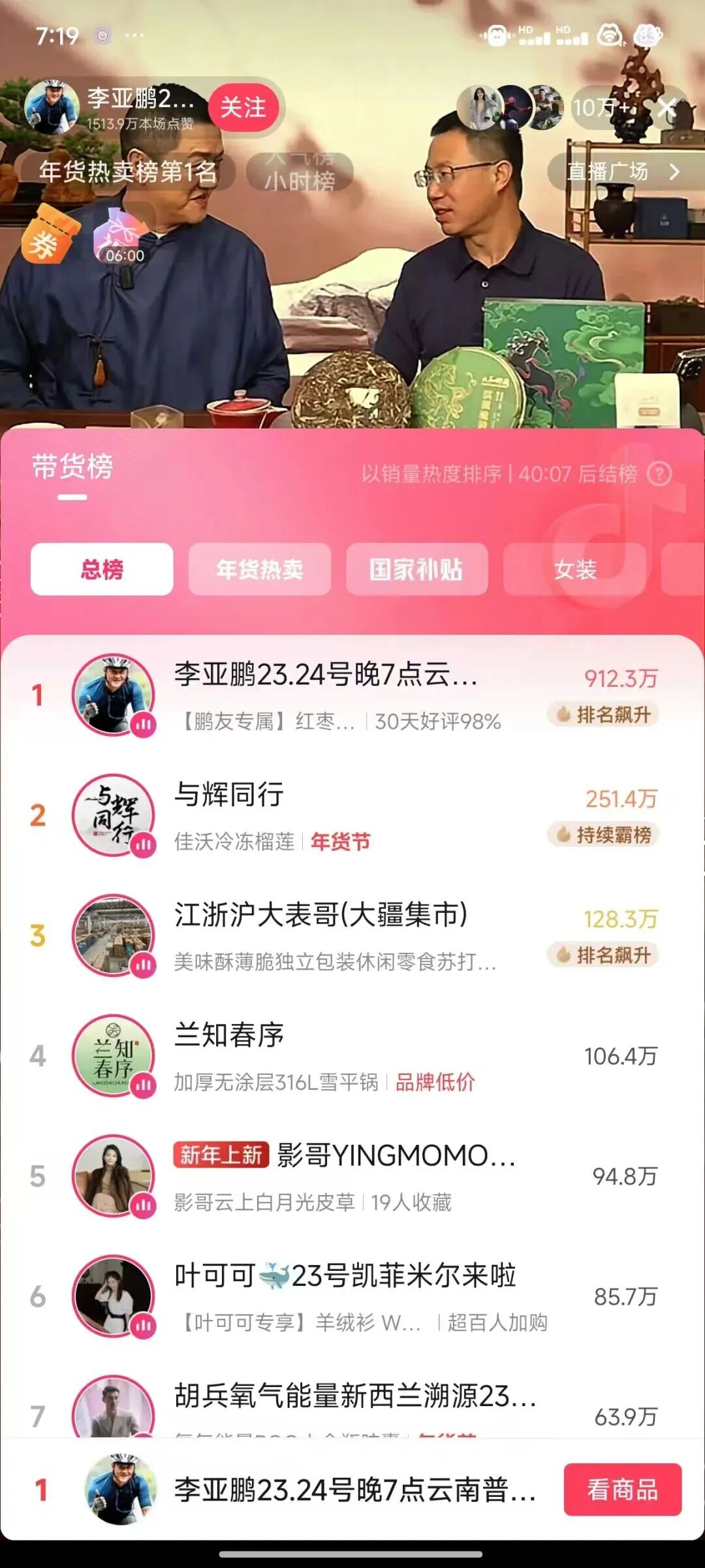 李亚鹏一夜带货超7500万元，自认缺点太多  第1张